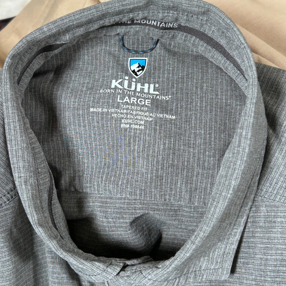 Kuhl Provok Men L Gray Textured Short Sleeve Button Up Shirt Outdoor Hike Trail - Picture 8 of 14